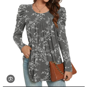 Anydeer Women's Fall Long Sleeve Tops Dressy Casual Shirts Crew Neck Tunics Pleated Blouses to wear with leggings 3 XL
