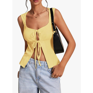 Milumia Women Tie Front Y2k Tank Tops Wide Strap Sexy Cut Out Split Hem Sleeveless Tops Size M