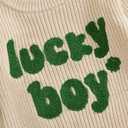 Nibbcoa Newborn Baby Boy St Patricks Day Outfit Lucky Boy Embroidery Knit Sweater Romper Long Sleeve Knitted Bodysuit (S-Apricot, 3-6 Months)