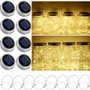 Solar Mason Jar Lid String Lights, 8 Pack 20 Led String Fairy Star Firefly Jar Lids Lights with 8 Hangers Included (Jars Not Included), for Mason Jar Patio Garden Wedding Lantern (Warm White)