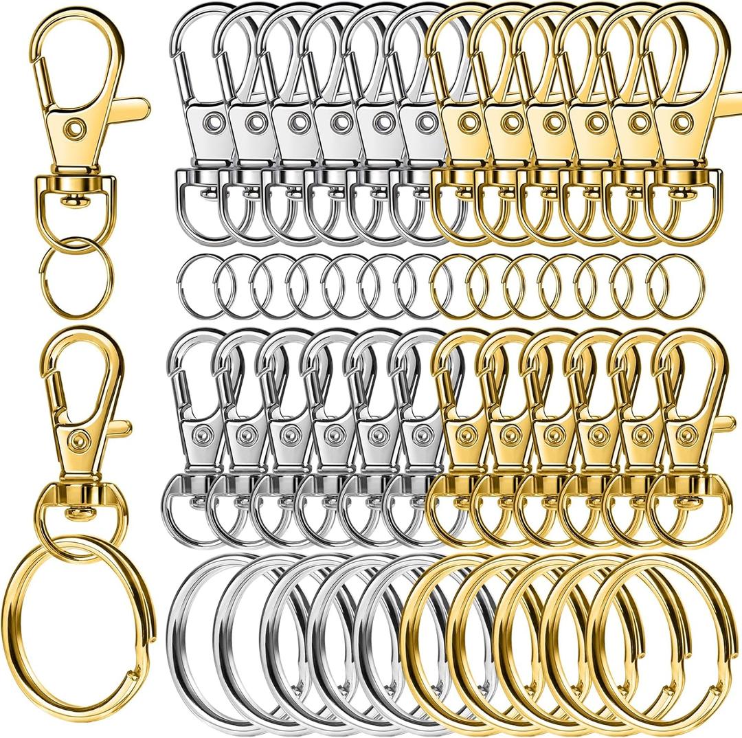 LEOBRO 60 PCS Lobster Claw Clasps and Key Rings, Keychain Clips and Key Chain Rings, Keychain Making Kit, for Key Chains, Jewelry Making, Crafts, Gold & Silver