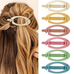 French Concord Hair Clips Claw - 4 Pcs Side Slid Flat Hair Clips for Volume Strong Hold No Slip Grip Hair Claw Clips for Women Girls Thick Thin Hair (Matte Bright Oval (Medium, 3.35 inches, 4.7 inches))