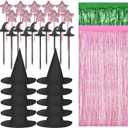 32 Pcs Witch Hats Set, 10 Witch Hats 2pack Tasseled Curtains 10 Star Pens and 10 Witch Hat Pens Witch Party Decorations for Birthday Party Supplies Dress up Costume Cosplay Hallo