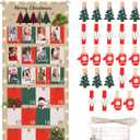 Fabric Christmas Advent Calendar with Pockets Reusable 24 Days Christmas Advent Countdown Calendar Photo Board for Pictures Hanging Display Bag for Xmas Holiday Home Wall Decor (Classic)