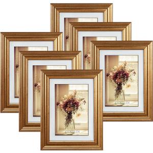 MEBRUDY 4x6 Picture Frames (Gold, 6 Pack), Display Pictures 4x6 with Mat or 5x7 Without Mat, Photo Frames for Wall Mount or Table Top
