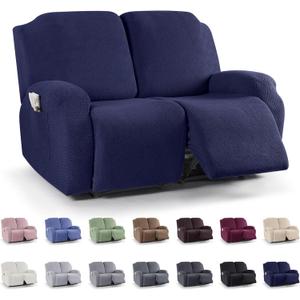 KinCam Recliner Covers, Stretch Reclining Chair Covers, Recliner Sofa Slipcovers Stripe Jacquard Recliner Couch Covers Furniture Protector Covers for Pet Kid (2 Seater, Dark Blue)