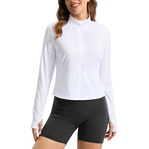 Soothfeel Women's UPF 50+ Sun Protection Athletic Jacket Lightweight Crop Zip Up Long Sleeve SPF Shirts Hiking Workout Pocket, Medium