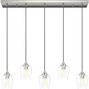 VONLUCE 5-Light Pendant Light Kitchen Island, Pendant Light Fixture with 10"-55" Height, Modern Pendant Lighting with Wine Glass Shades for Living Room Hallway, Brushed Nickel, ETL Certificated