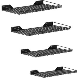 WALMANN Garage Wall Shelf, 4 Mixed-Size Wall-Mounted Storage Shelves for Garage, Closet, Laundry Room, Heavy Duty Wall Shelving, Holds Up to 65 lbs(Black, 4 Shelves)