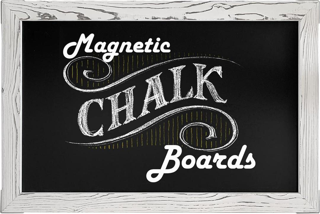 Loddie Doddie Large Black Magnetic Chalkboard for Wall - 20" x 30" Rustic White Wood Frame - Erasable Hanging Board for Kitchen Decor & Office