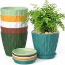 4 Inch Plant Pots, 4 Pack Indoor Flower Pots, Planters with Drainage Holes and Trays for Orchids, Violets, Succulents, Herbs, and Other Plants,Corolful