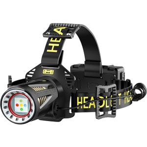 Multi Color Rechargeable Headlamp 2000 Lumen, 9000mAh Ultra Long Battery Life 15H Runtime, 5 LED RGB+395nm with Red Green Blue Light, Zoomable IP66 Waterproof Head Light for Camping Hunting Hiking