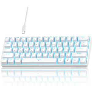 TMKB 60% Mechanical Gaming Keyboard, Red Linear Switch, LED Backlight, Anti-Ghosting, Detachable USB-C, Double-Shot Keycaps, 61 Keys, Wired, White