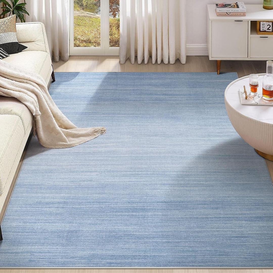 UERMEI 10x12 Washable Area Rug - Neutral Modern Abstract Living Room Rugs, Non-Slip Soft Large Indoor Floor Carpet for Bedroom Home Office & Under Dining Table Decor, Blue