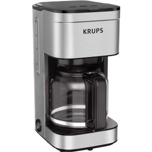 KRUPS Coffee Maker 10 Cups Simply Brew Stainless Steel Drip Coffee Maker, 900 Watts Coffee Filter, Drip Free, Dishwasher Safe Pot , Black & Silver