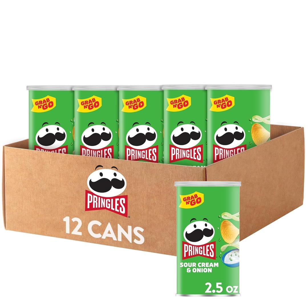 Pringles Potato Crisps Chips, Lunch Snacks, Office and Kids Snacks, Grab N' Go, Sour Cream and Onion, 1.88 Pounds (12 Cans) (EXP 07/30/27)