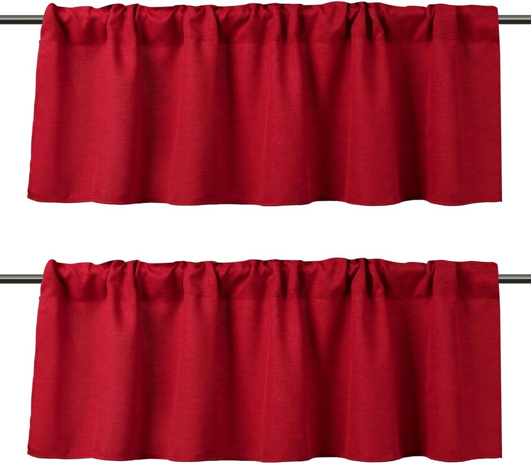 WOSIBO 2 Pack Blackout Window Valance Burlap Tan Rod Pocket Farmhouse Style Window Treatment Decor Curtains for Kitchen Bathroom Living Room 16" x 56" (Red)