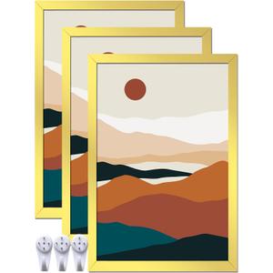 Gold 16x24 Picture Frame Set of 3, High Transparent Frame for 16 By 24 Photo Collage Canvas Poster Size Wall Mount and Tabletop Horizontally Vertically (Gold, 16 x 24 inches)