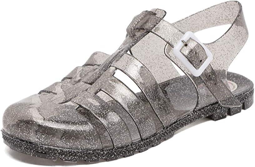 Hee grand Crystal Jelly Heel Sandals for Women Summer Beach Jelly Shoes (5.5, Jelly Flash Black)