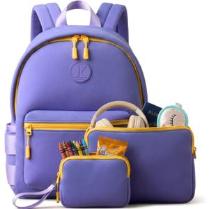 Toddler Neoprene Backpack 13in with 2 zipper pouch AirTag holder for kids | Preschool backpack boys Toddler travel backpack | Daycare backpack boy and girl | Small diaper bag backpack with pouches