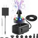 Jutai 24-Hours Working Bird Bath Fountains Electric, Adjustable Quiet Water Fountain Pump with LED Lights for Garden,Small Fish Tank, Pond,Water Features - 7 Nozzles,16.4Ft Power Cord