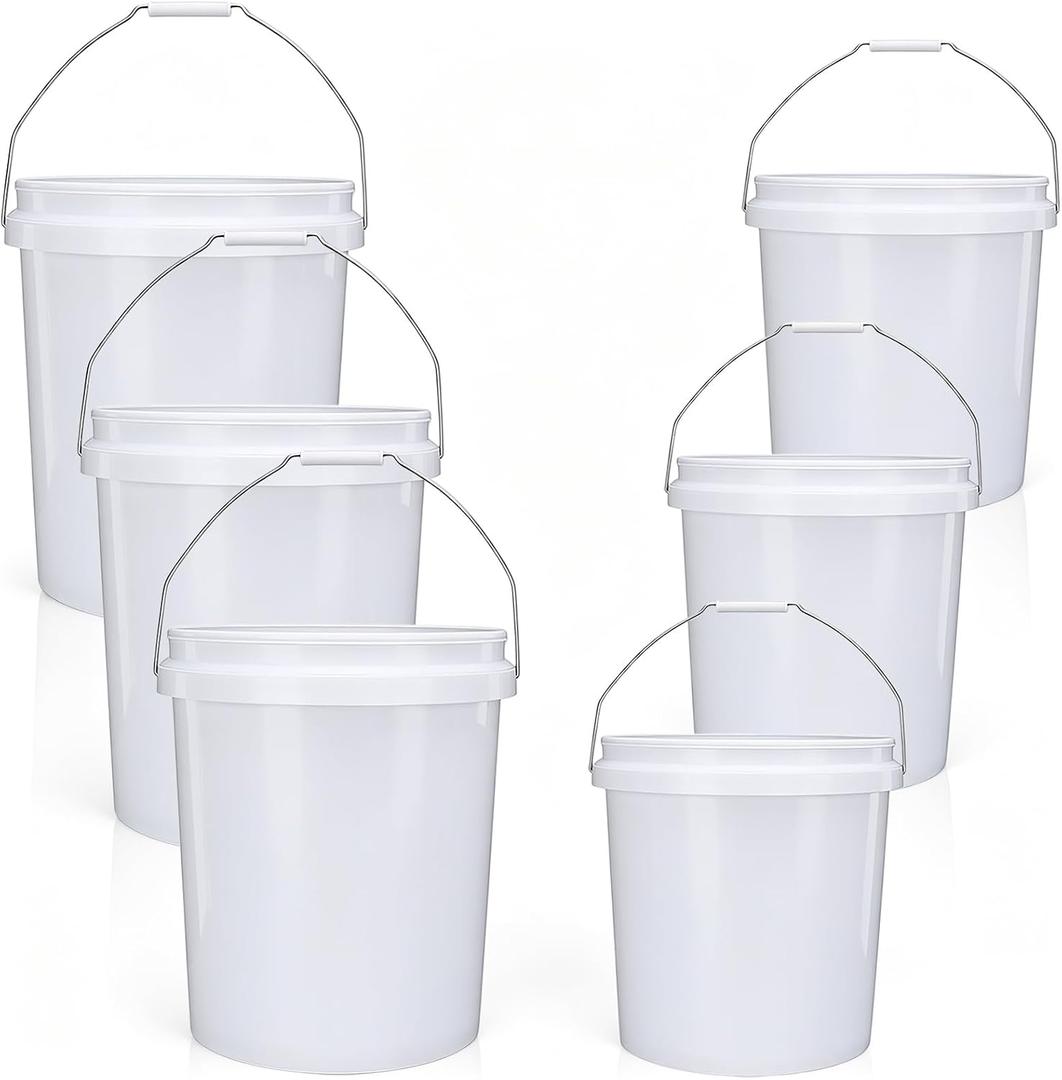 5 Gallon Large & 2.5 Gallon Small Bucket Set with Handle, Cleaning Bucket for Household Outdoor Mop Car Wash, Utility Plastic Pail for Paint Garden Farm, White, 6 Pack