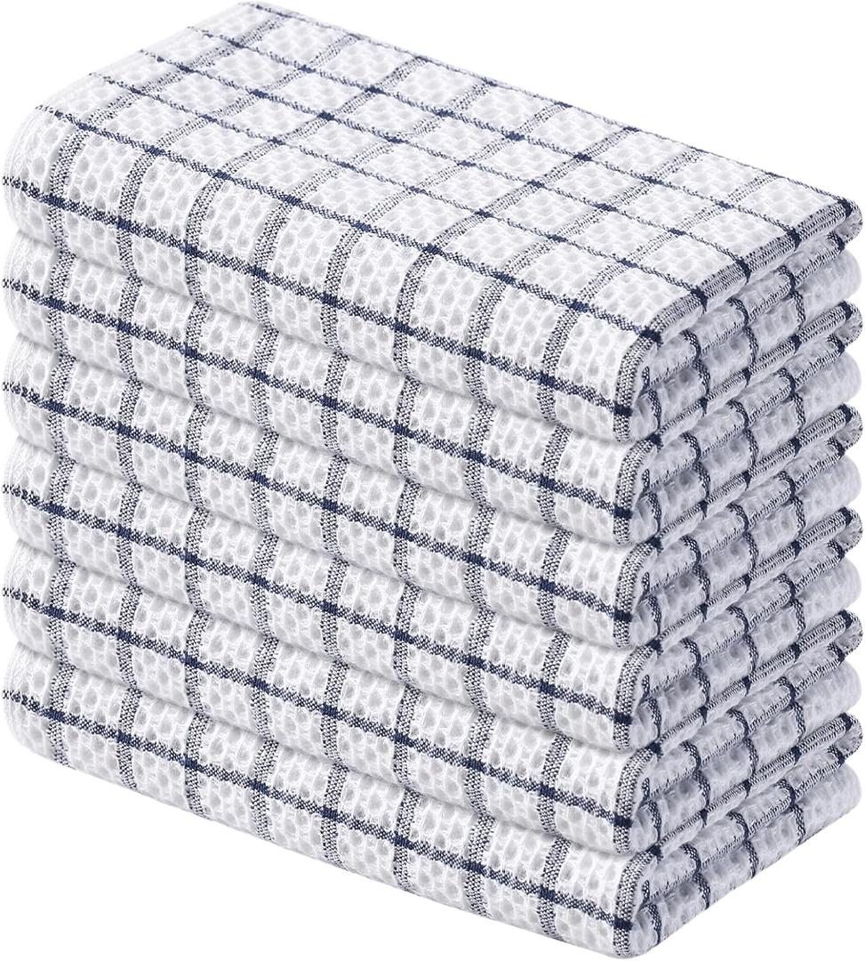 Homaxy 100% Cotton Kitchen Towels 6 Pack-15 X 25 Inches, Check Design Waffle Weave Hand Tea Towels, Super Soft and Absorbent Dish Towel for Drying Dishes, Navy Blue