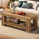 Tohomeor Wood Coffee Table for Living Room, 47.24 Inch Farmhouse Coffee Table with Storage, 2-Tier Accent Center Table with for Home Office Apartment, Retro Brown