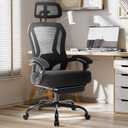 Ergonomic Office Chair with Footrest,Ultra Thick Reclining Office Desk Chair with Adjustable 2D Lumbar Support and Headrest,Spring Cushion,High Back Premium Mesh Computer Chair Office Chairs,Black, 27.5" W x 27.5" D x 50" H