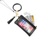 2 x Keychain Credit Card Bracelet Pouch With Transparent Window Tassel Silicone Beads Lanyard For Womens (Black)