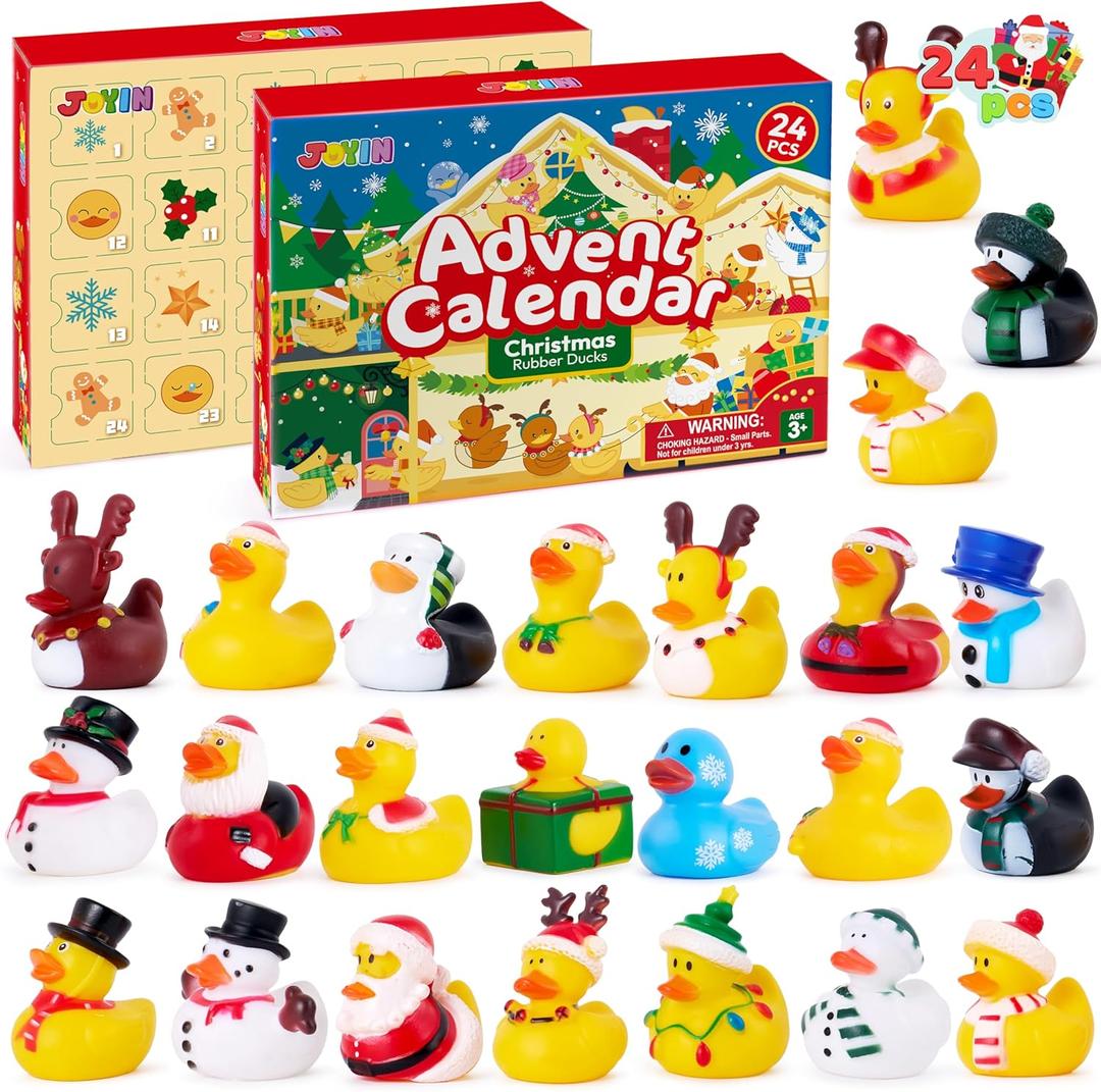 JOYIN 2025 Christmas Advent Calendar Ducks, 24 Days Christmas Countdown Calendar Rubber Ducks, Rubber Ducky Bath Toys for Boys Girls Kids, Xmas Party Favor Fun Gifts