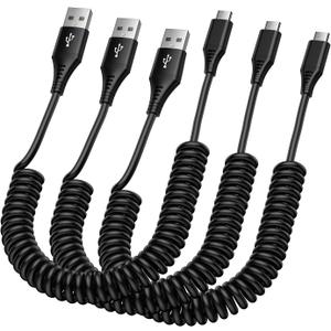 USB A to USB C Cable Fast Charging 6FT/3Pack for iPhone 16e/16 Pro/16 Pro Max/16 Plus/16, Retractable Car Charger Cord Coiled Type C for Samsung Galaxy S25 Ultra A16 5G A15 A55 S24 FE S23,Pixel 9 Pro