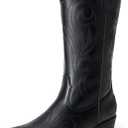 DREAM PAIRS Women's Cowboy Boots Mid Calf Cowgirl Boots Square Toe Chunky Heel Embroidery Stitched Western Boots (6, All Black)