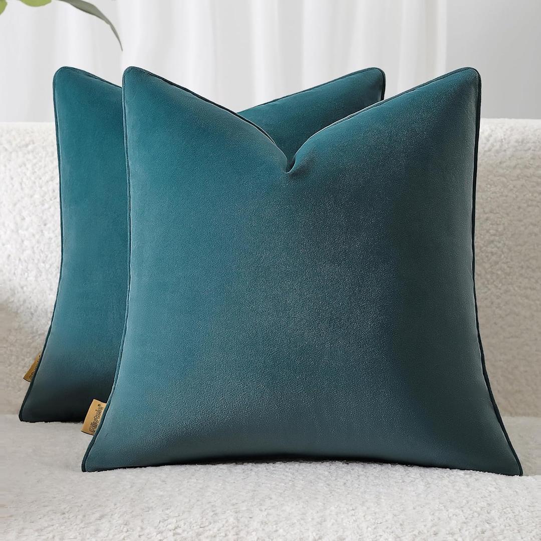 Throw Pillow Covers 16x16 Set of 2  Solid Decorative Pillow Cases for Couch, Sofa, Bed  Square Cushion Covers with Piping (No Insert) Slate Blue