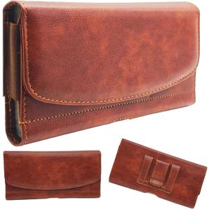 Premium Leather Phone Holster - Belt Clip Cell Phone Holder Pouch for iPhone 17/16/15/14/13 Pro Max/Plus, Stylish Leather Phone Case for Outdoor Use (Brown, Large)