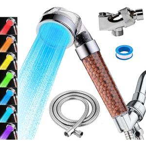 Vacto LED Handheld Shower Head Set with Filtration, Automatic 7-color Changing Shower Head Kit, High Pressure Handheld Shower Head with Hose and Bracket, Water Saving Showerheads with Filtration Beads