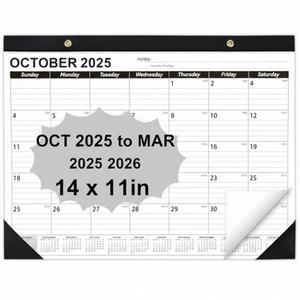 Desk Calendar 2026-2027, 14" X 11" Desktop Calendar 2026-2027, 18 Months Calander Runs from Jan. 2026 to Jun. 2027, Academic Monthly Planner for Home School Office (White and Black) Pack Of 2 OCT 2025 