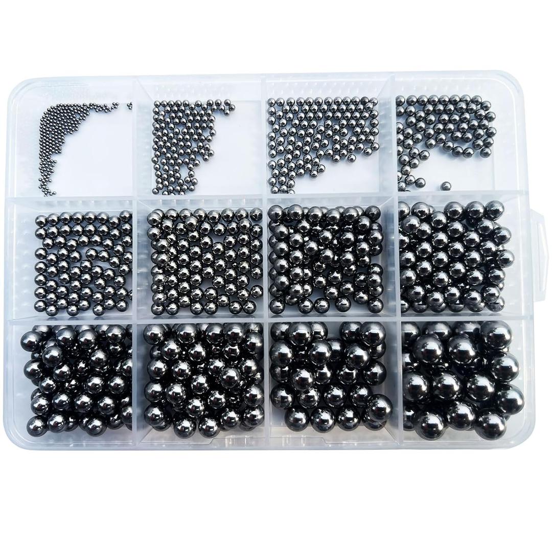 800pcs Stainless Steel Precision Bearing Balls Assortment Kit, 1-8mm, 12 Sizes, Metric Mixing Balls for Bicycle, RC Models, Slingshots, Crafts