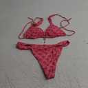 Women's 2 Piece Leopard Floral Bathing Suit Wireless Triangle Swimsuit High Waisted Bikini Sets L Pink