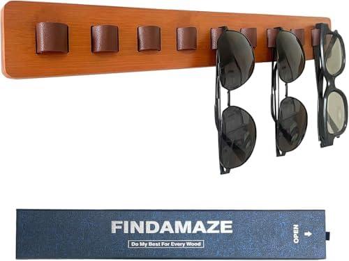 FINDAMAZE Sunglasses Organizer Wall Mounted Wood Sunglass Holder for Home Glasses Holder/Sunglasses Rack,Home Decor (Wood color-1pcs-long)