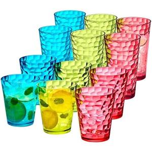 Amazing Abby - Iceberg - 16-Ounce and 24-Ounce Plastic Tumblers (Set of 12), Acrylic Drinking Glasses, Mixed-Color Reusable Plastic Cups, Stackable, BPA-Free, Shatter-Proof, Dishwasher-Safe
