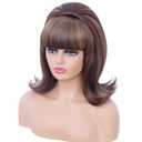 Rugelyss Short Brown Mixed Wig with Bang Retro Bouffant Beehive Wigs fits 80s Costume or Halloween Party