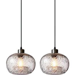 CASAMOTION Pendant Lights Kitchen Island,Clear Seeded Glass with Black Sand Powder,Modern Farmhouse Ceiling Hanging Light Fixtures,Dining Room Table Bedroom Oval Globe 8.7 Inch Diam 2 Pack