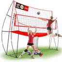2-in-1 Volleyball Practice Net Station with Patented 5-Height (6'6'' to 8'), Heavy Duty Training System for Hitting Spiking Serving, Backyard Indoor Outdoor Trainer Equipment