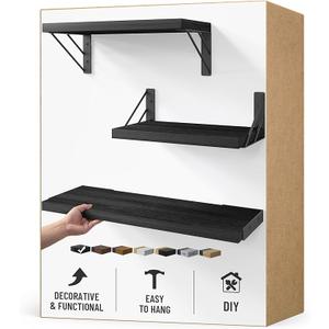 BAYKA Wall Shelves for Bedroom Decor, Floating Wall Shelves for Living Room Kitchen Storage, Wall Mounted Rustic Wood Floating Shelves for Kids Books, Corner Shelves for Bathroom, Office(Set of 3)