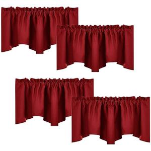 NICETOWN 18 Inch Length Small Valances for Basement Bathroom, 4 Panels Blackout Thermal Insulated Rod Pocket Short Window Valances for Kitchen/Office, 52W x 18L, Burgundy Red