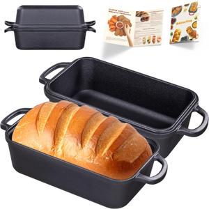 Cast Iron Loaf Pan with Lid 95 Inch, Bread Baking Pans, Even Heat Distribution for Sourdough, Pre-Seasoned Dutch Oven Loaf Pan for Homemade Bread