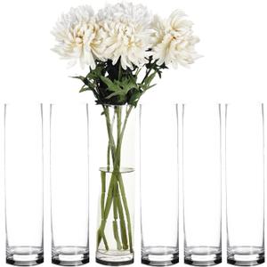 Craft and Party Cylinder Glass Vase, 6 Pack 24" Clear Cylinder Vases, Cylinder vase for Wedding Centerpiece, 4" Diameter Opening.