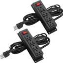 2Pack Wall Mount Power Outlet Strip, 4 Outlet Mountable Power Strip with Switch, Under Desk Power Strip Connect with 10ft Cord Mount Under Desk, Workbench, Nightstand, Dresser, Table.(Black)