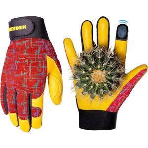 Gardening Gloves for Women and Men, Touchscreen Sheepskin Leather Garden Work Glove for Flex Breathable Yard Working (Medium (Pack of 1), Red)